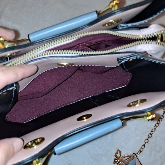 Jane Novo Pink Tan & Blue Colorblock Convertable Handbag Crossbody Bag - Picture 9 of 10